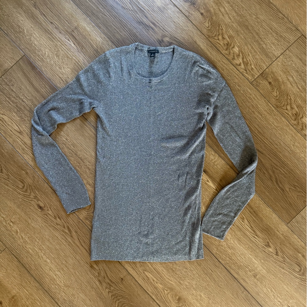 Ann Taylor Silver Ribbed Tee - Size M